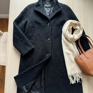 Jones New York Vintage Textured Wool Blend Mid-Length Coat Black 14